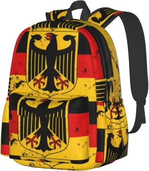 Germany Coat Of Arms German Flag Laptop Commuter Backpack Shoulder Bag Casual Back Pack Daypack Bags With Side Pockets For Work Travel Daily Use