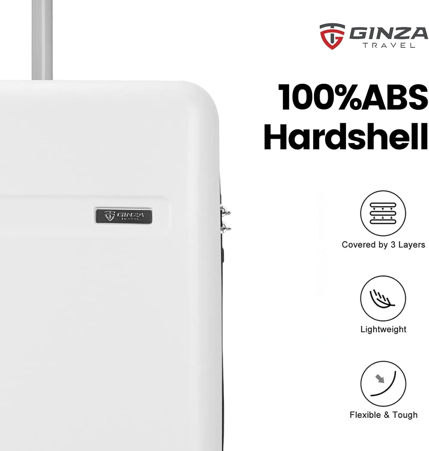 GinzaTravel 3-Piece Luggage Sets Expandable Suitcases with 4 Wheels PC ABS Durable Hardside Luggage sets TSA lock(White, 3-Piece Set(20"/25"/29"))