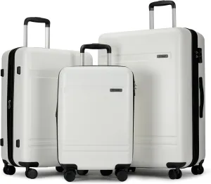 GinzaTravel 3-Piece Luggage Sets Expandable Suitcases with 4 Wheels PC ABS Durable Hardside Luggage sets TSA lock(White, 3-Piece Set(20"/25"/29"))