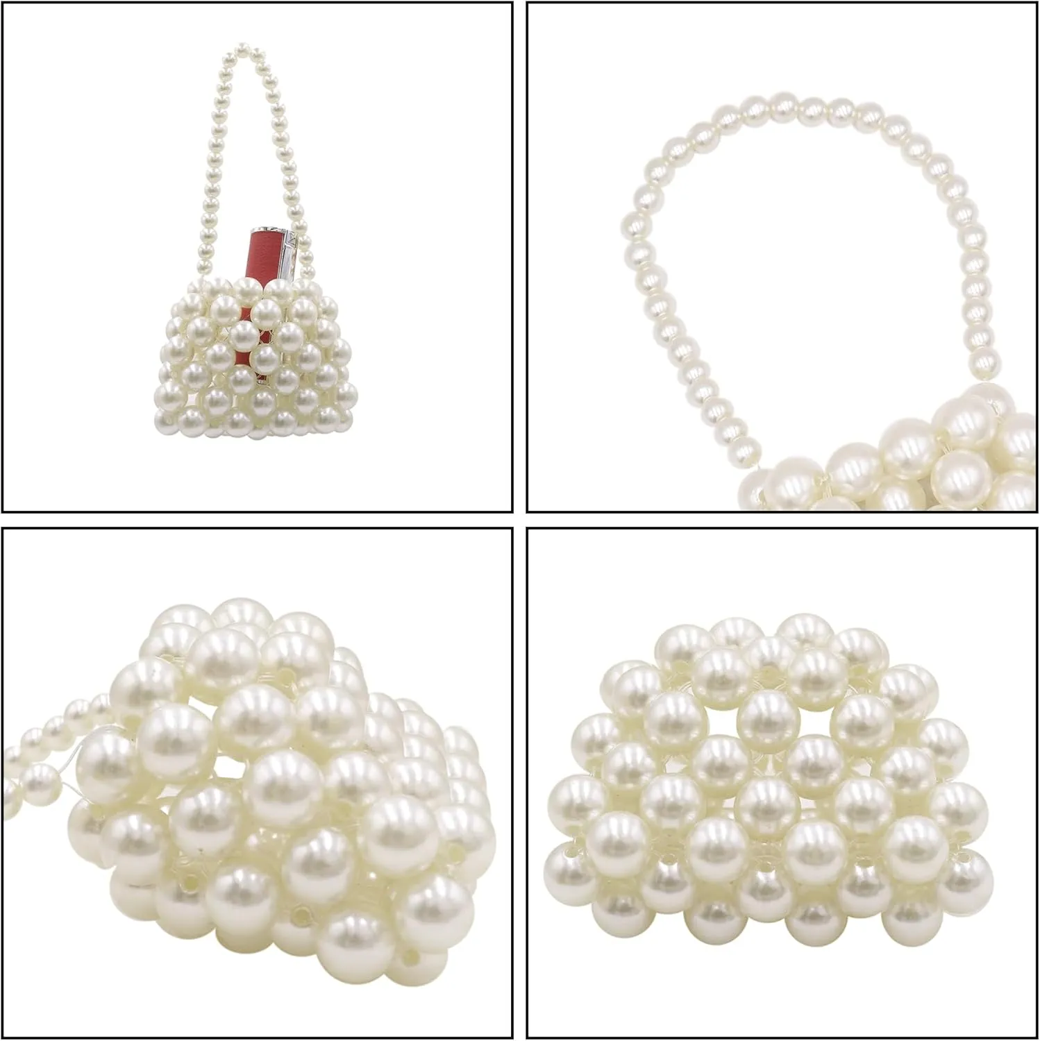 Girls Mini White Pearl Purse Handbag Acrylic Beads Handbag Shoulder Bag Pearl Beaded Clutch Evening Bag for Women