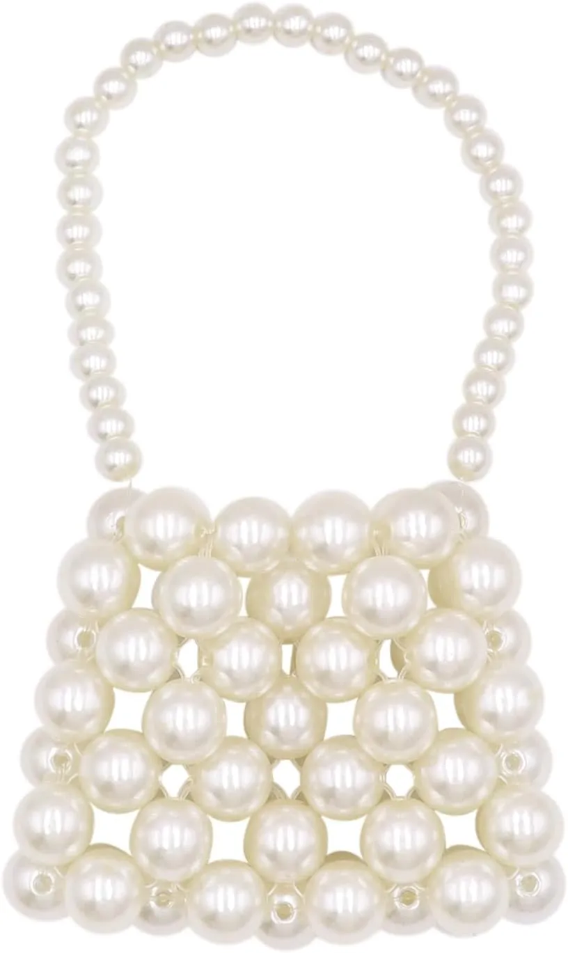 Girls Mini White Pearl Purse Handbag Acrylic Beads Handbag Shoulder Bag Pearl Beaded Clutch Evening Bag for Women