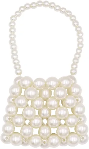 Girls Mini White Pearl Purse Handbag Acrylic Beads Handbag Shoulder Bag Pearl Beaded Clutch Evening Bag for Women
