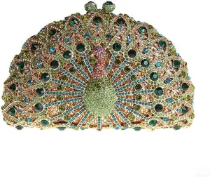 Glitter Women Peacock Crystal Clutch Seashell Handbag Animal Rhinestone Evening Clutch Bridal Purse for Prom Party
