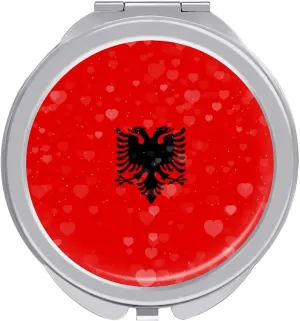 Glittering Heart Albania Compact Mirror Pocket Mirror Portable Mini Makeup Mirror Handheld Double-Sided Magnifying