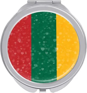 Glittering Heart Lithuania Compact Mirror Pocket Mirror Portable Mini Makeup Mirror Handheld Double-Sided Magnifying