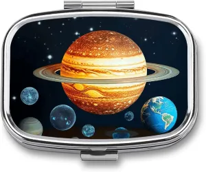 Glow in The Dark Solar System Planet Travel Pill Organizer A Daily Pill Box for Supplements 2 Compartment Pill Case Convenient for Carrying and Storing Medicines Box