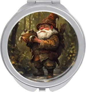 Gnome Hunting Toad Frog Forests Travel Makeup Mirror 2-Sided 1x 2X Magnification Portable Mini Mirror for Handbag Purse Pocket