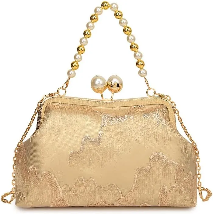 Gold Shell Bag Chinese Beaded Handbag Middle-aged Cheongsam With Chain Shoulder Bag