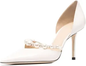 Goolita Closed Pointed Toe Stiletto High Heels Pearl Pumps for Women Patent Leather Party D'Orsay Pumps Wedding Evening Bride Shoes