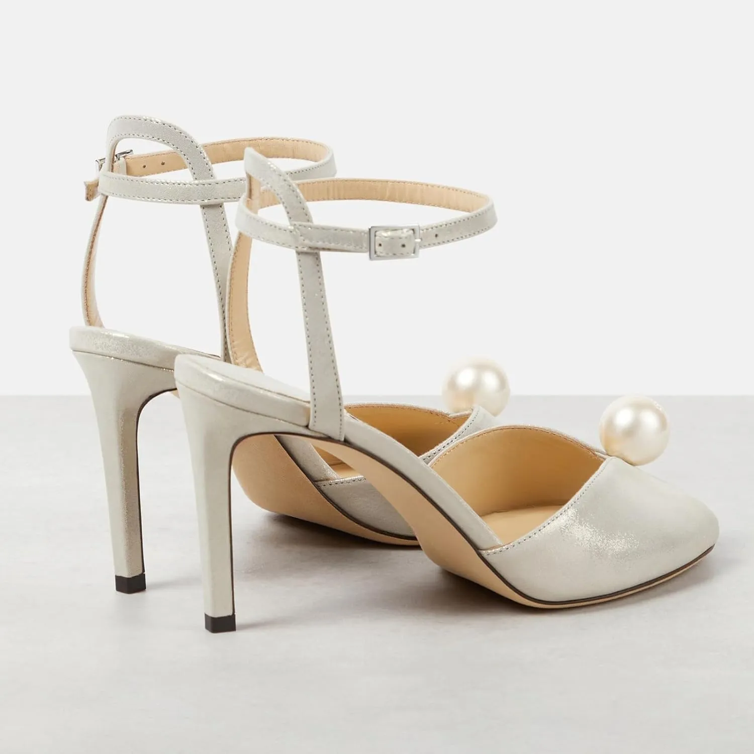 Goolita Womens Peep Toe Stiletto Heeled Sandals Shiny Pearl Buckle Ankle Strap Wedding Pumps Dress Evening Bride Bridal Shoes