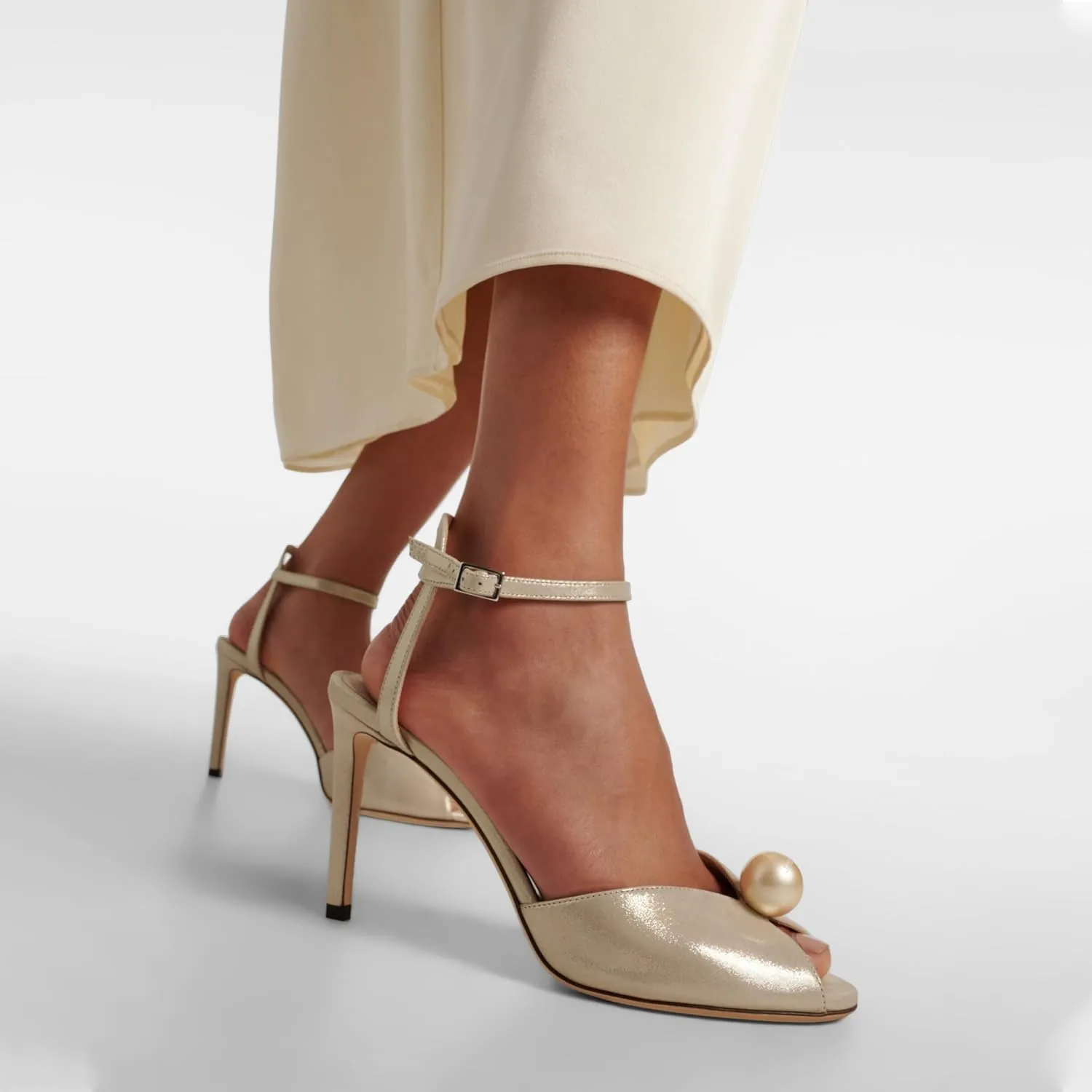 Goolita Womens Peep Toe Stiletto Heeled Sandals Shiny Pearl Buckle Ankle Strap Wedding Pumps Dress Evening Bride Bridal Shoes