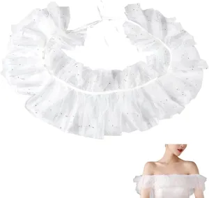 GORGECRAFT Wedding Dress Tulle Collars Beaded Faux Pearls Rhinestone Bridal Shawl Wrap Shrug Shoulder Cover up Cape Lace Appliques Costume Accessory for Wedding Dress Prom Evening Party 73.6 Inch