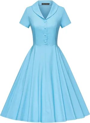 GownTown Women's 1950s Vintage Plaid&Dot Swing Tea Dress with Pockets