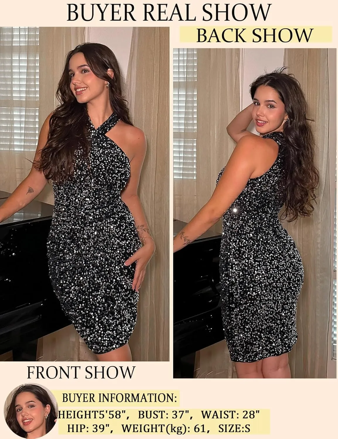 GRACE KARIN Sequin Dress for Women Sleeveless Sparkly Glitter Halter Dress Bodycon Mini Club Dresses 2025