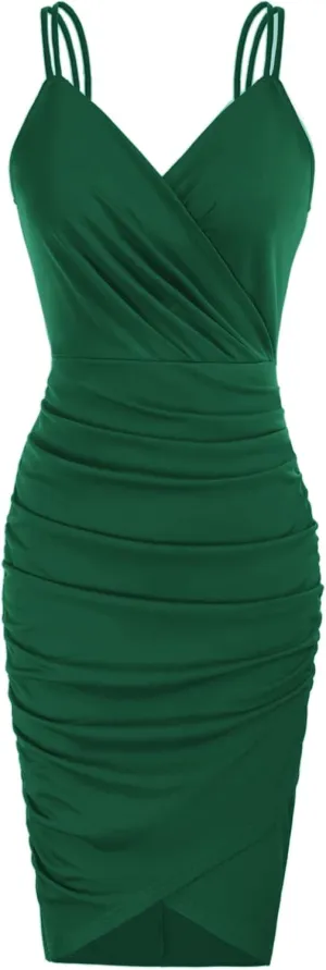 GRACE KARIN Women's Sexy Spaghetti Straps Cocktail Dresses for Wedding Guest Ruched V-Neck Bodycon Dress