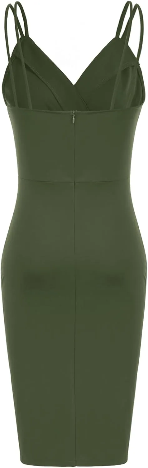 GRACE KARIN Women's Sexy Spaghetti Straps Cocktail Dresses for Wedding Guest Ruched V-Neck Bodycon Dress