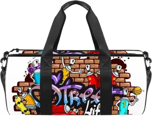 Graffiti Word Sports Duffel Bag, Travel Luggage Shoulder Bag With Carry Handle, Waterproof Youth Girls Boys Handbag