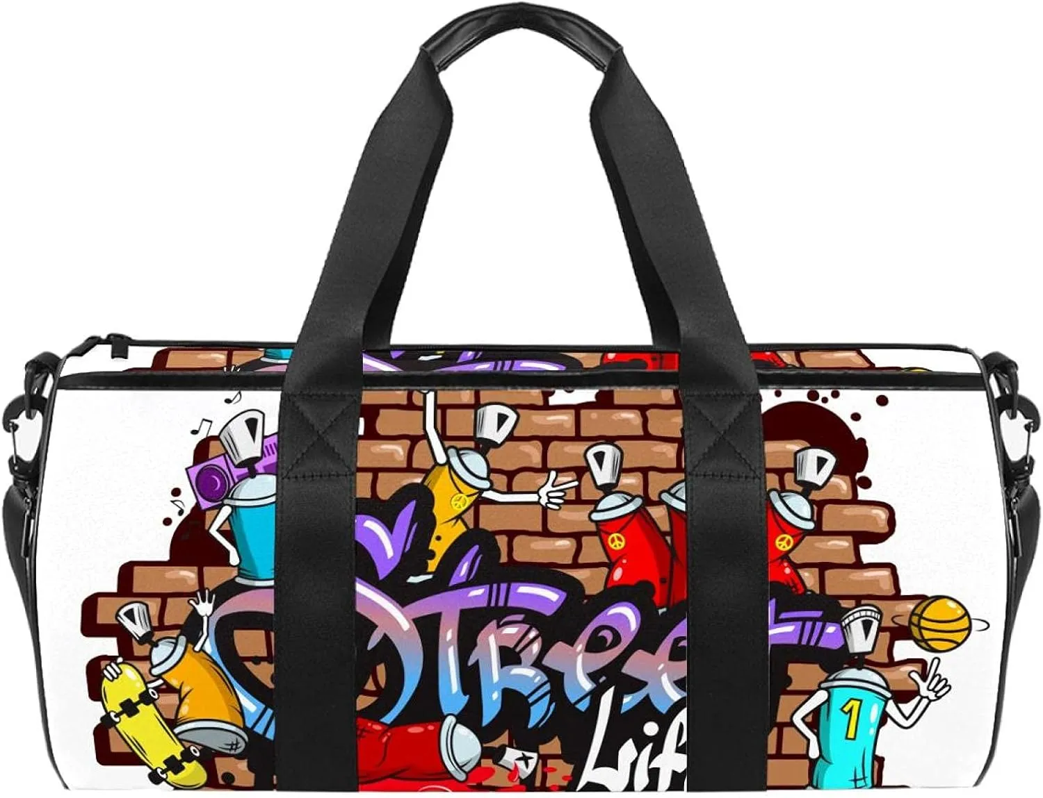 Graffiti Word Sports Duffel Bag, Travel Luggage Shoulder Bag With Carry Handle, Waterproof Youth Girls Boys Handbag
