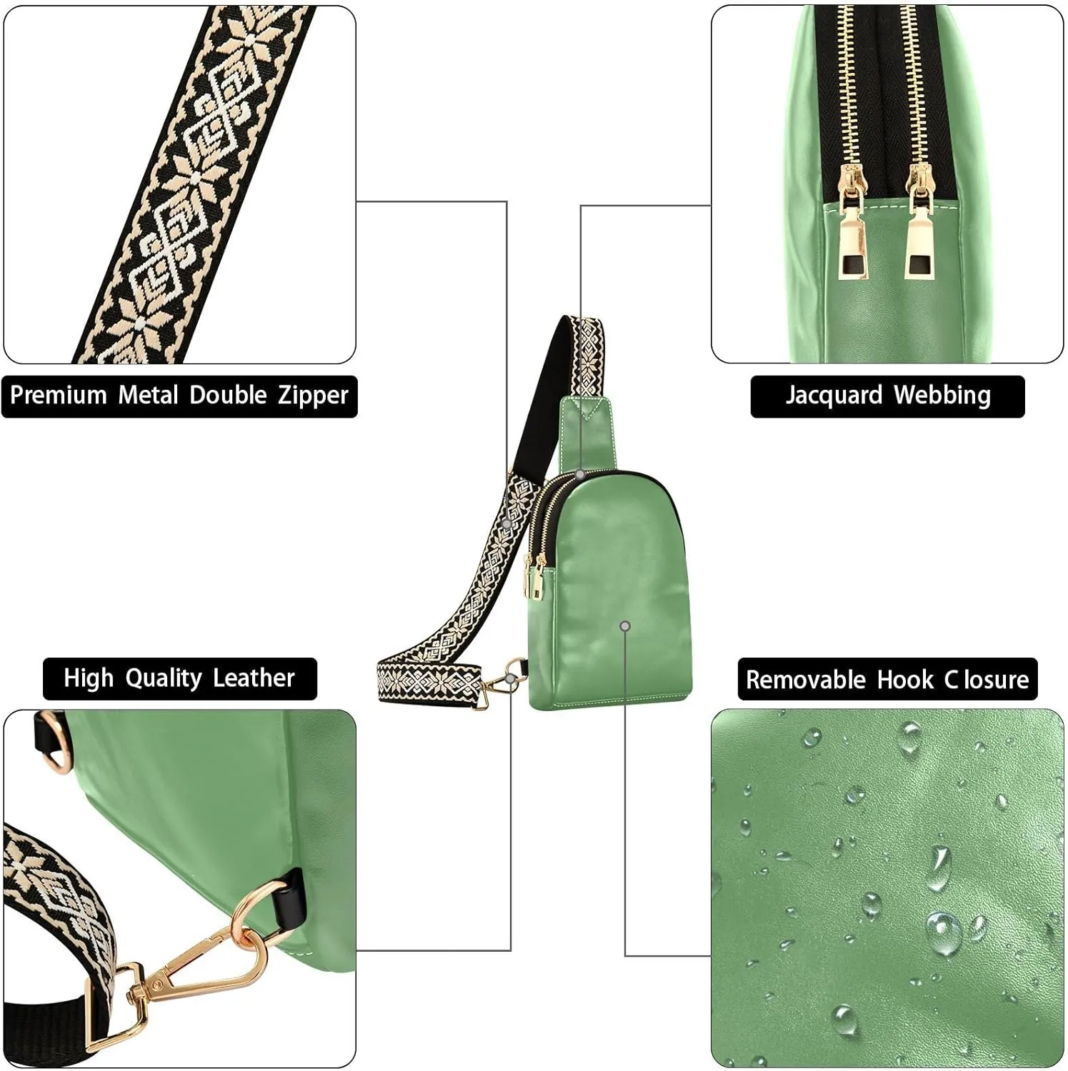 Grass Green Sling Bag for Women Men Fanny Packs Small Crossbody Bags for Women Leather Belt Bag Crossbody Purse Waterproof Chest Bag for Sports Travel Running Hiking