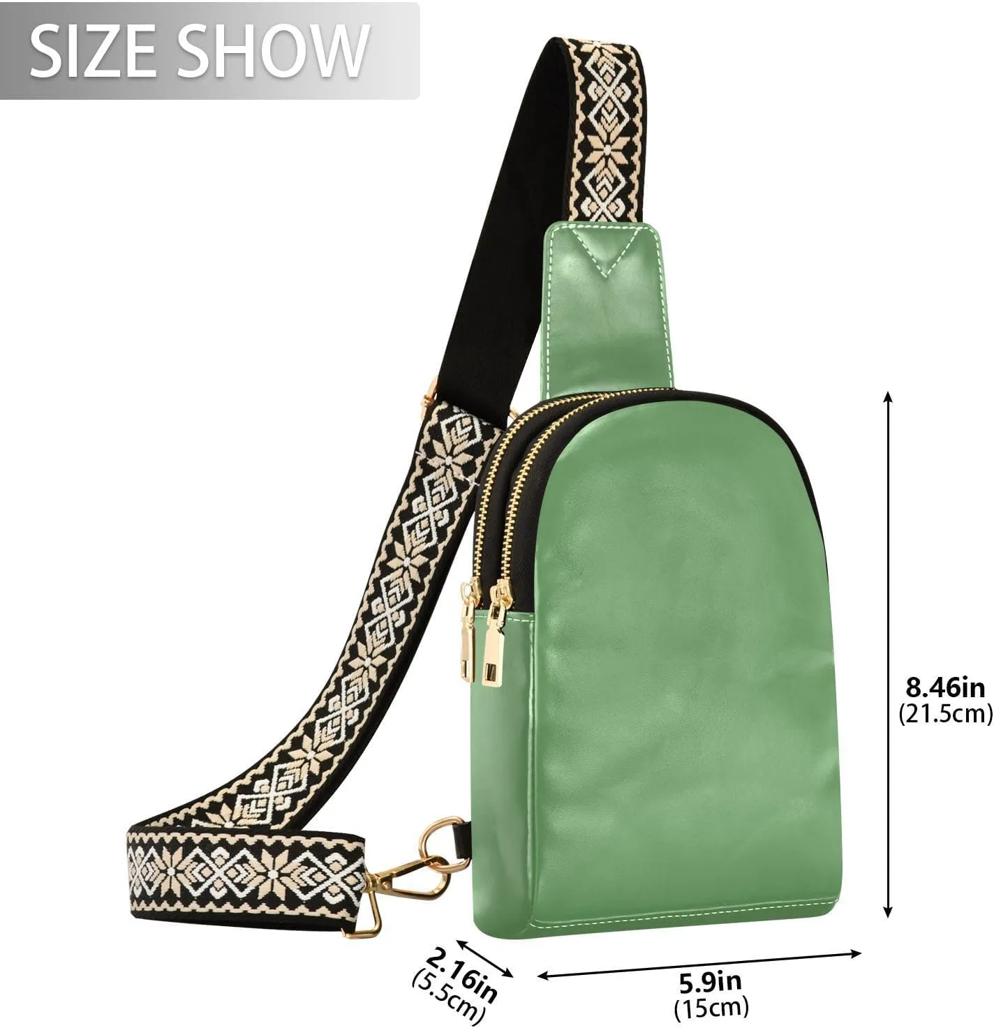 Grass Green Sling Bag for Women Men Fanny Packs Small Crossbody Bags for Women Leather Belt Bag Crossbody Purse Waterproof Chest Bag for Sports Travel Running Hiking