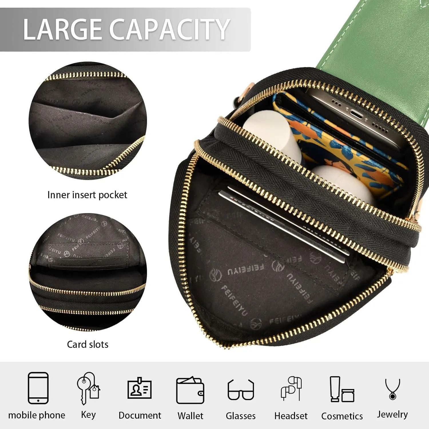 Grass Green Sling Bag for Women Men Fanny Packs Small Crossbody Bags for Women Leather Belt Bag Crossbody Purse Waterproof Chest Bag for Sports Travel Running Hiking