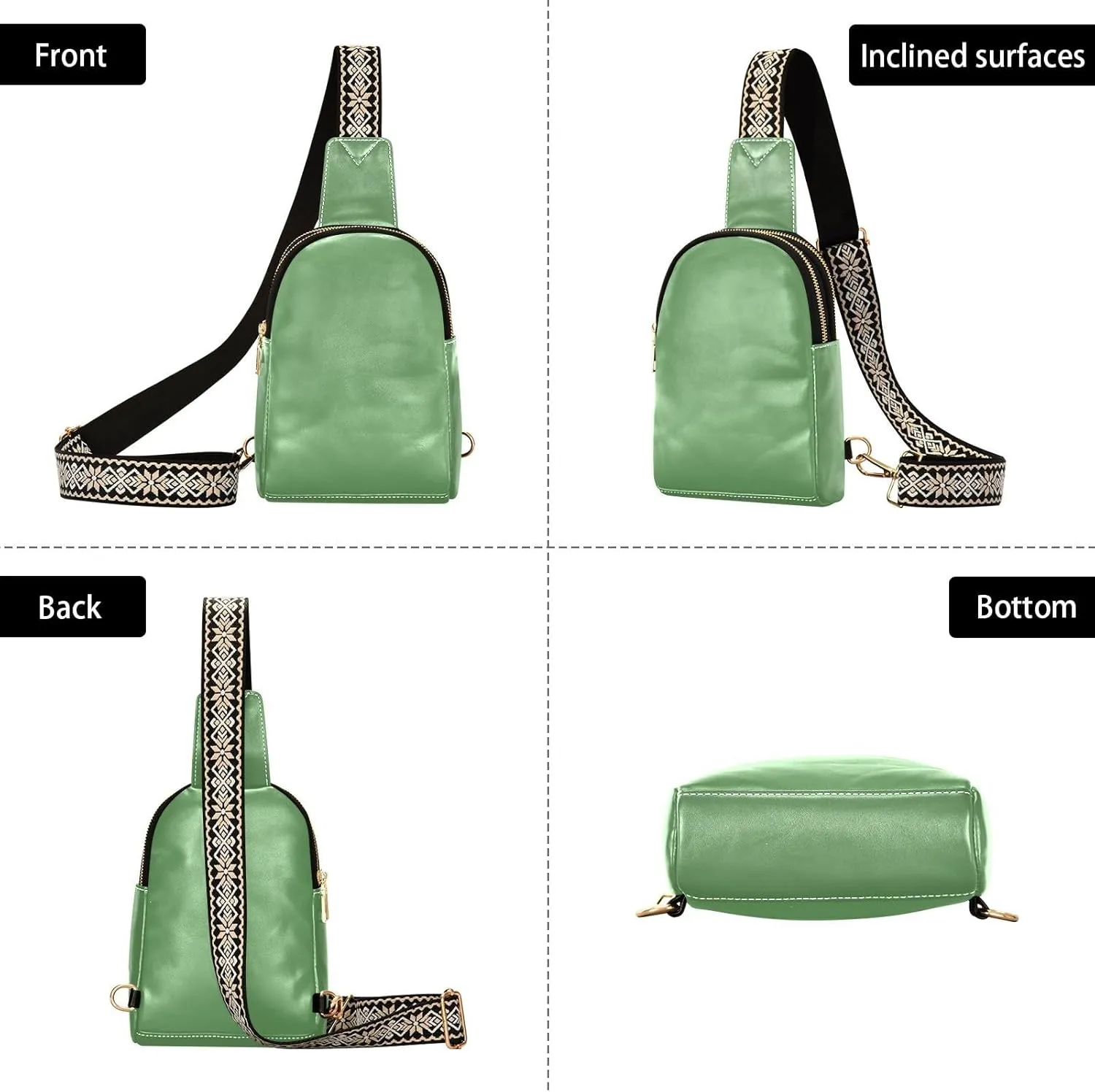 Grass Green Sling Bag for Women Men Fanny Packs Small Crossbody Bags for Women Leather Belt Bag Crossbody Purse Waterproof Chest Bag for Sports Travel Running Hiking