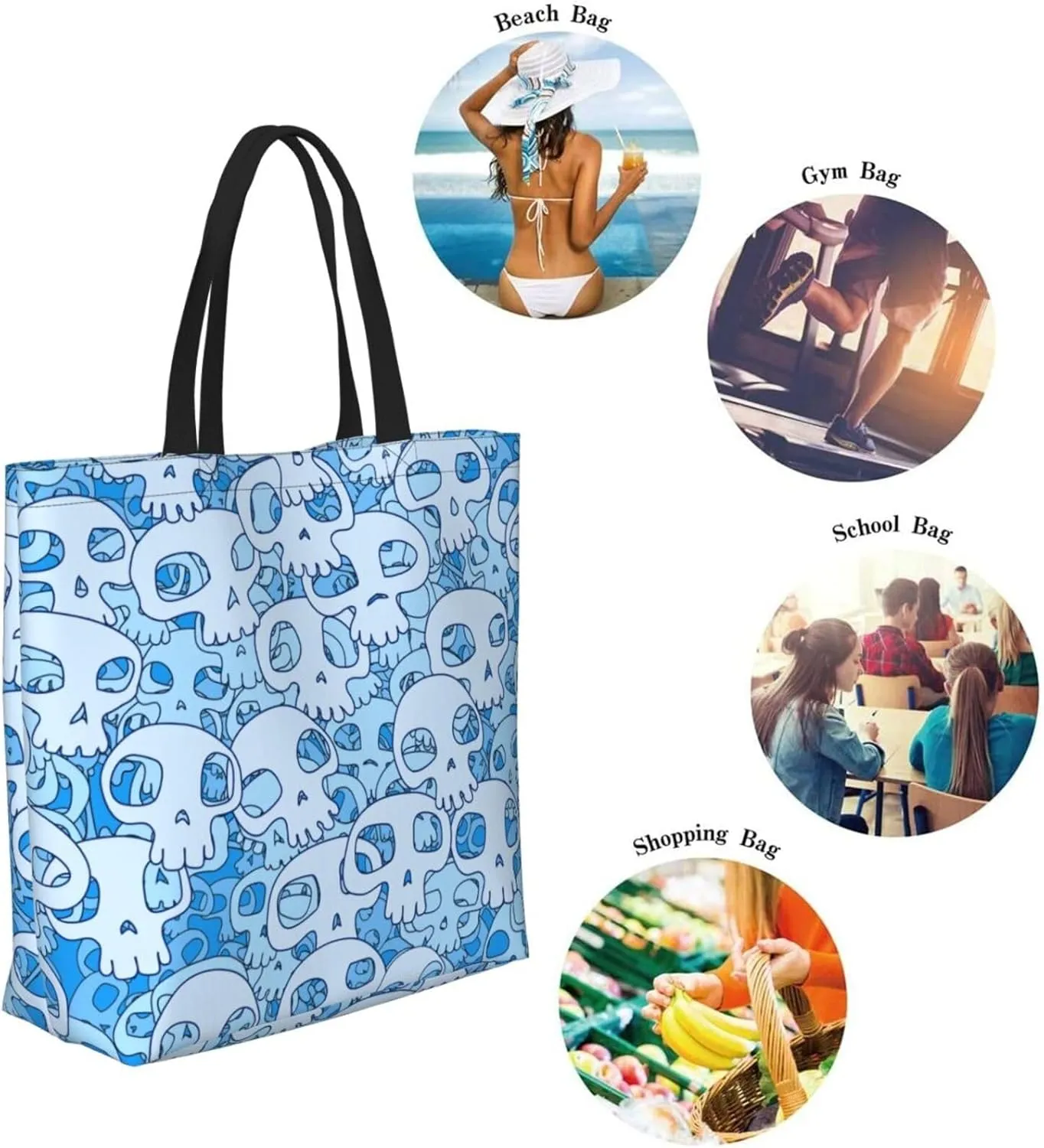 green fire Skull Reusable Grocery bags Big Capacity Shopping Bag Canvas Shoulder Tote Handbag for Women Girls