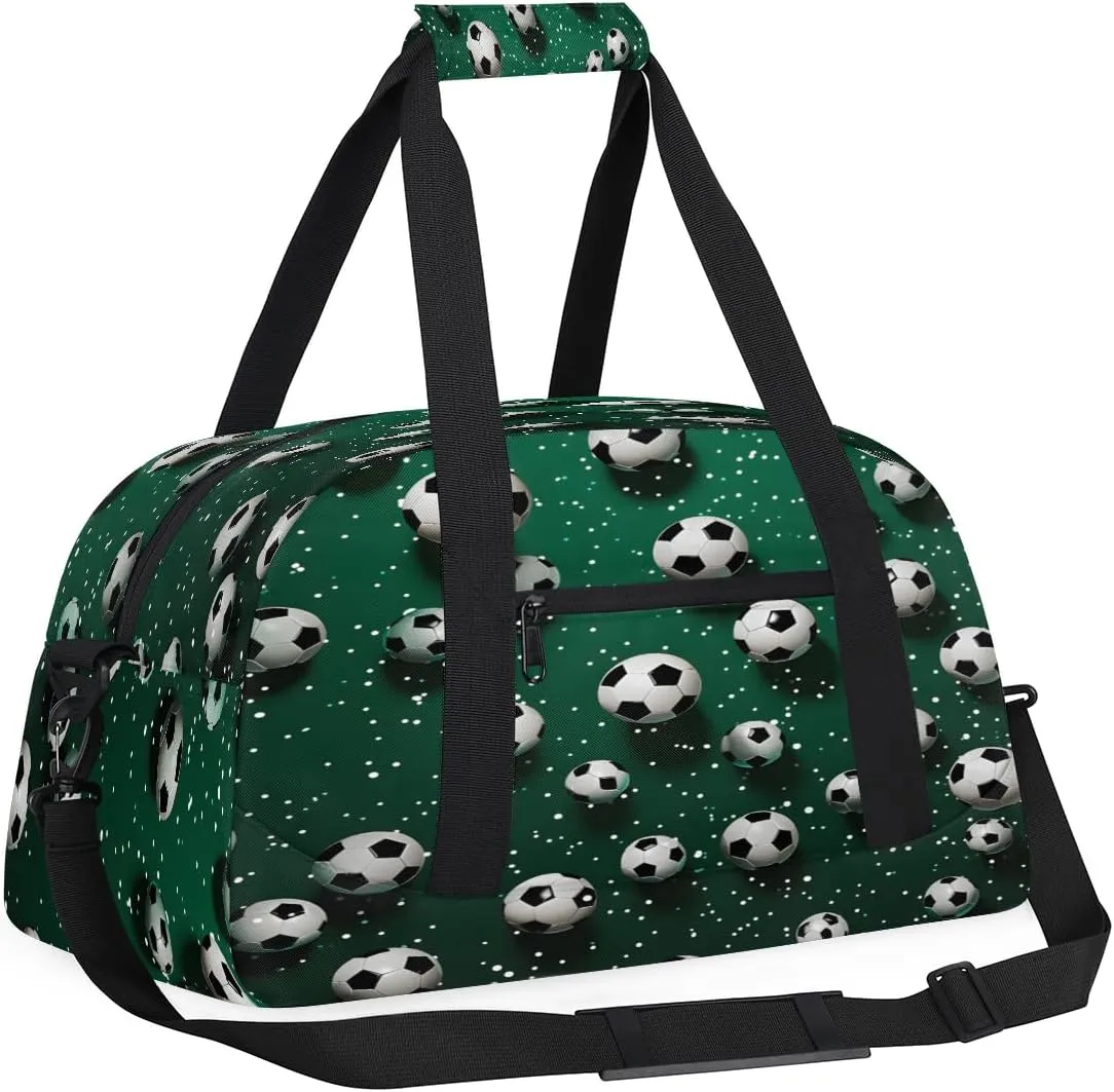 Green Football Kids Overnighter Duffel Bags for Boys, Carry-On Size Sports Gym Bag with Front Zipper Pocket for School Practice or Overnight Travel Weekender Sleepover Tote Bag