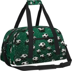 Green Football Kids Overnighter Duffel Bags for Boys, Carry-On Size Sports Gym Bag with Front Zipper Pocket for School Practice or Overnight Travel Weekender Sleepover Tote Bag