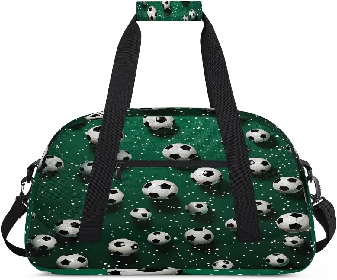 Green Football Kids Overnighter Duffel Bags for Boys, Carry-On Size Sports Gym Bag with Front Zipper Pocket for School Practice or Overnight Travel Weekender Sleepover Tote Bag