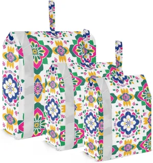 Green Pink Mandala Pattern Travel Storage Bag with Lanyard - Portable Lightweight Classified Storage Bag with Zipper, Dust and Waterproof Travel Packing Cube for Suitcase,3 Pieces