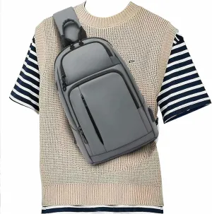 Grey Sling Bag for Men Women, Small Anti Theft One Strap Motorcycle Backpack Sling Tactical Chest Bag for Swimming Diving Outdoor Sports
