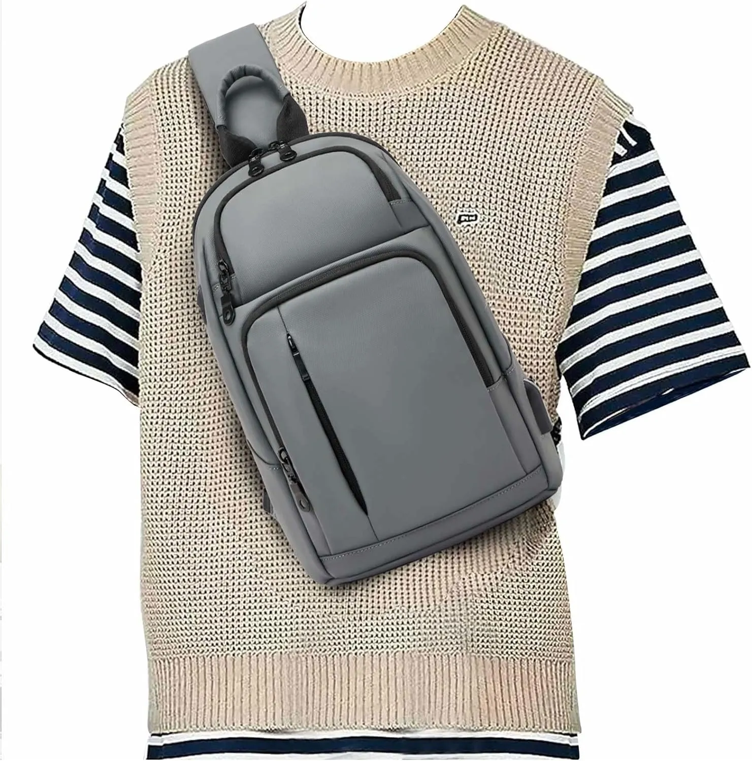 Grey Sling Bag for Men Women, Small Anti Theft One Strap Motorcycle Backpack Sling Tactical Chest Bag for Swimming Diving Outdoor Sports