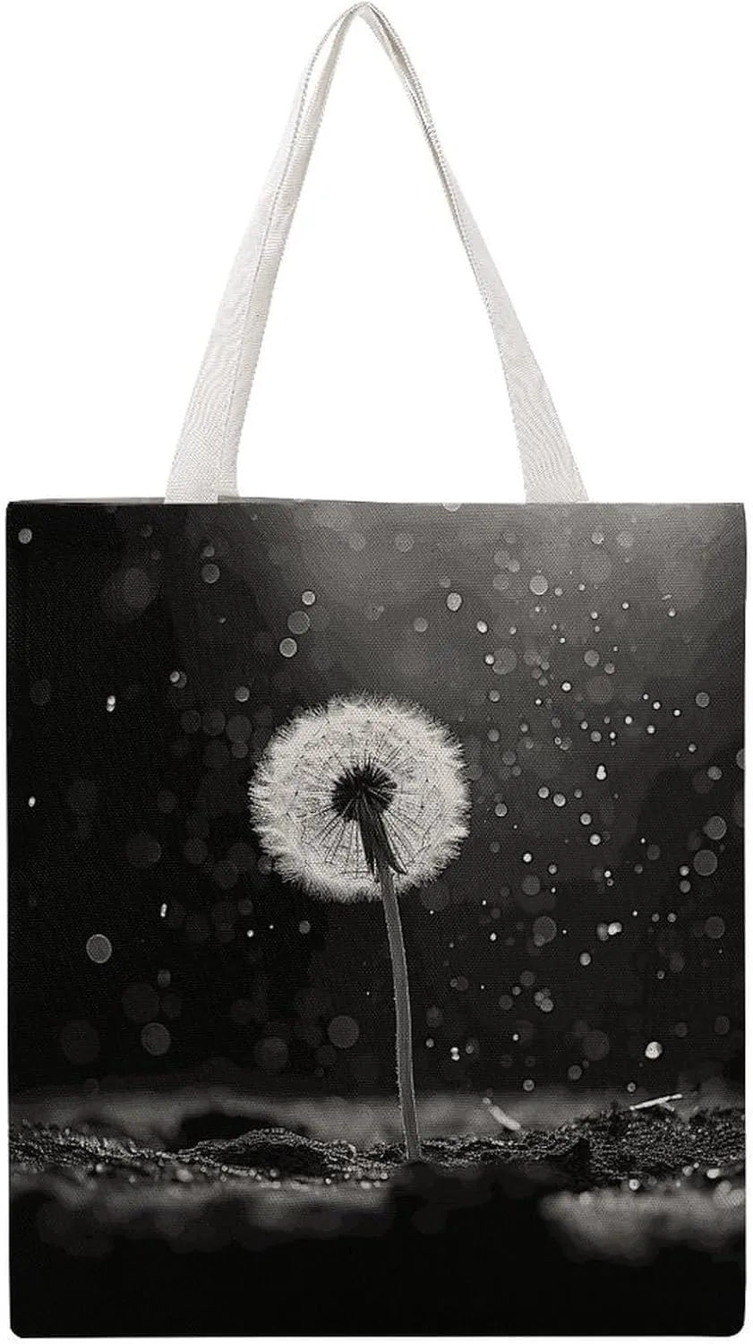 Grocery Bags Dandelion Black And White Bag for Women Lightweight Beach Bag Shoulder Bags for Travel Shopping Work Handbag