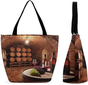 Grocery Bags for Shopping Red Wine Cellar Shopping Bag for Women Lightweight Bag Reusable Tote Bags Foldable Bag with Handle Portable Storage Handbag