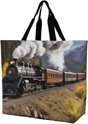 Grocery Bags for Shopping Steam Locomotive Train Shopping Bag for Women Men Lightweight Bag Reusable Tote Bags Foldable Bag with Handle Portable Storage Handbag