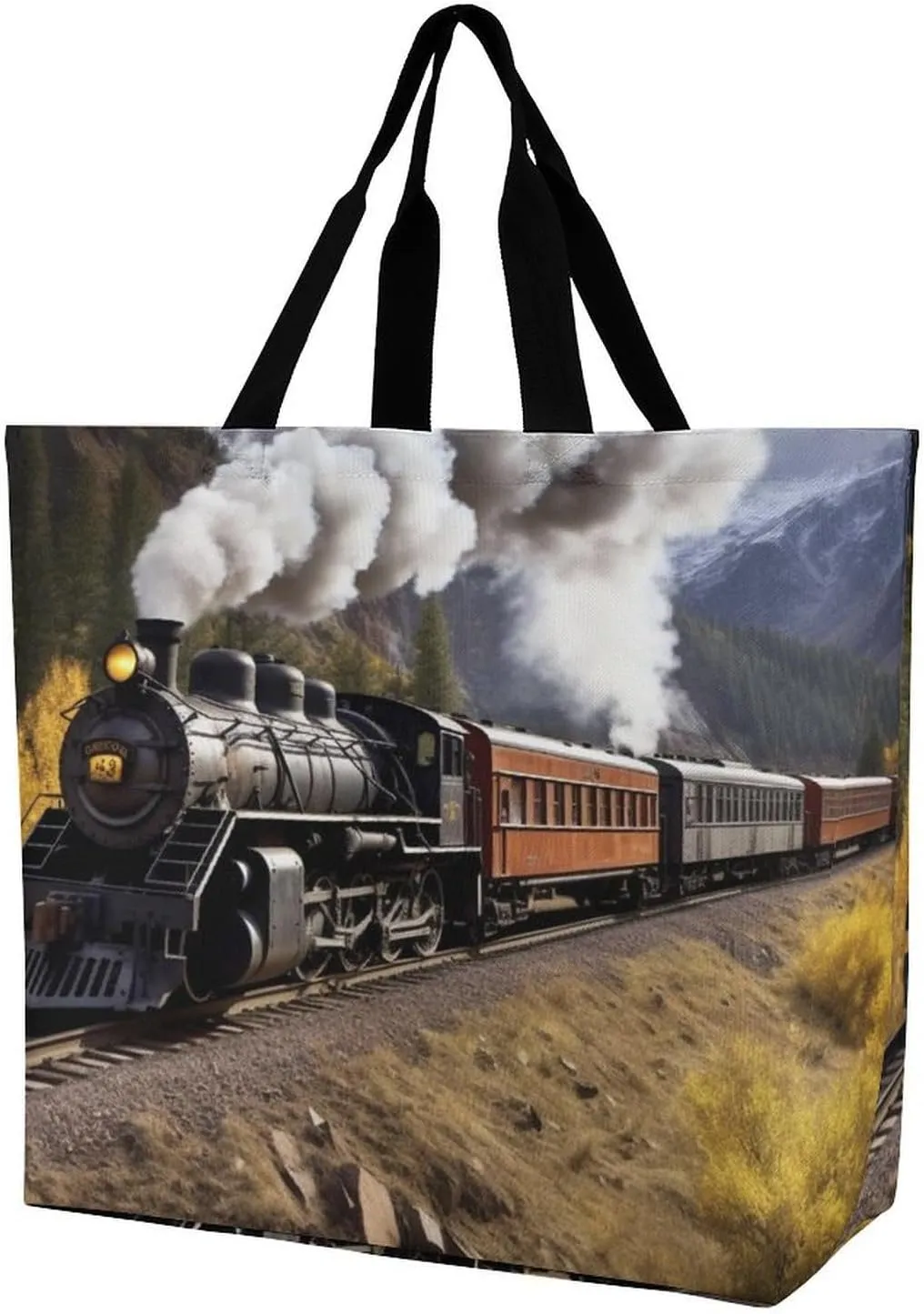 Grocery Bags for Shopping Steam Locomotive Train Shopping Bag for Women Men Lightweight Bag Reusable Tote Bags Foldable Bag with Handle Portable Storage Handbag