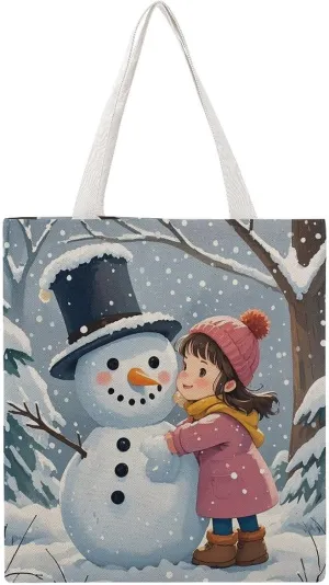 Grocery Bags Snowman Embraces Bag for Women Lightweight Beach Bag Shoulder Bags for Travel Shopping Work Handbag