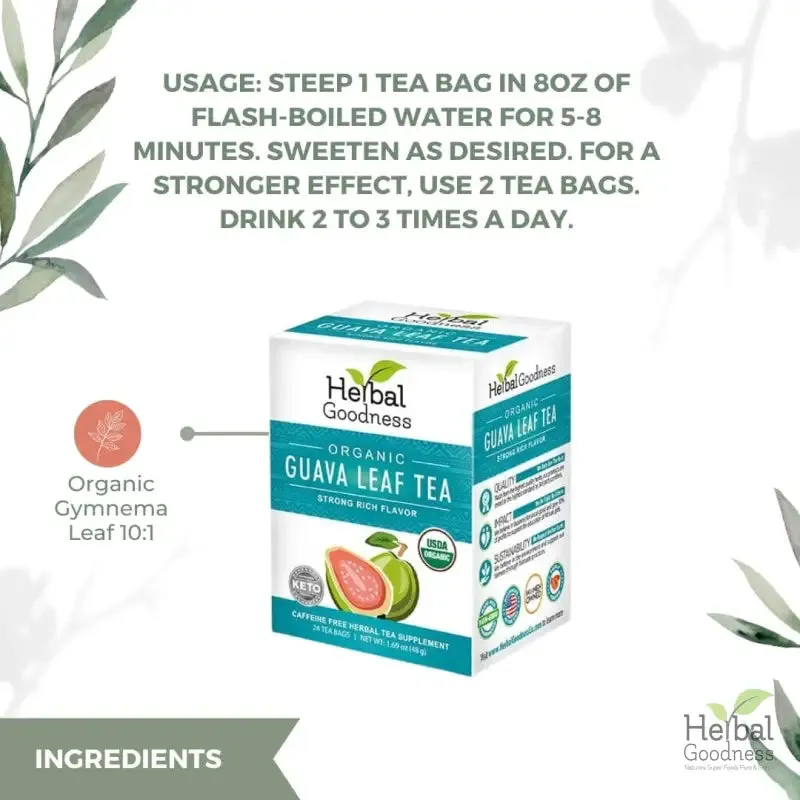Guava Leaf Tea - Organic - Tea 24/2g - Caffeine-Free & Sustainably Sourced - Herbal Goodness
