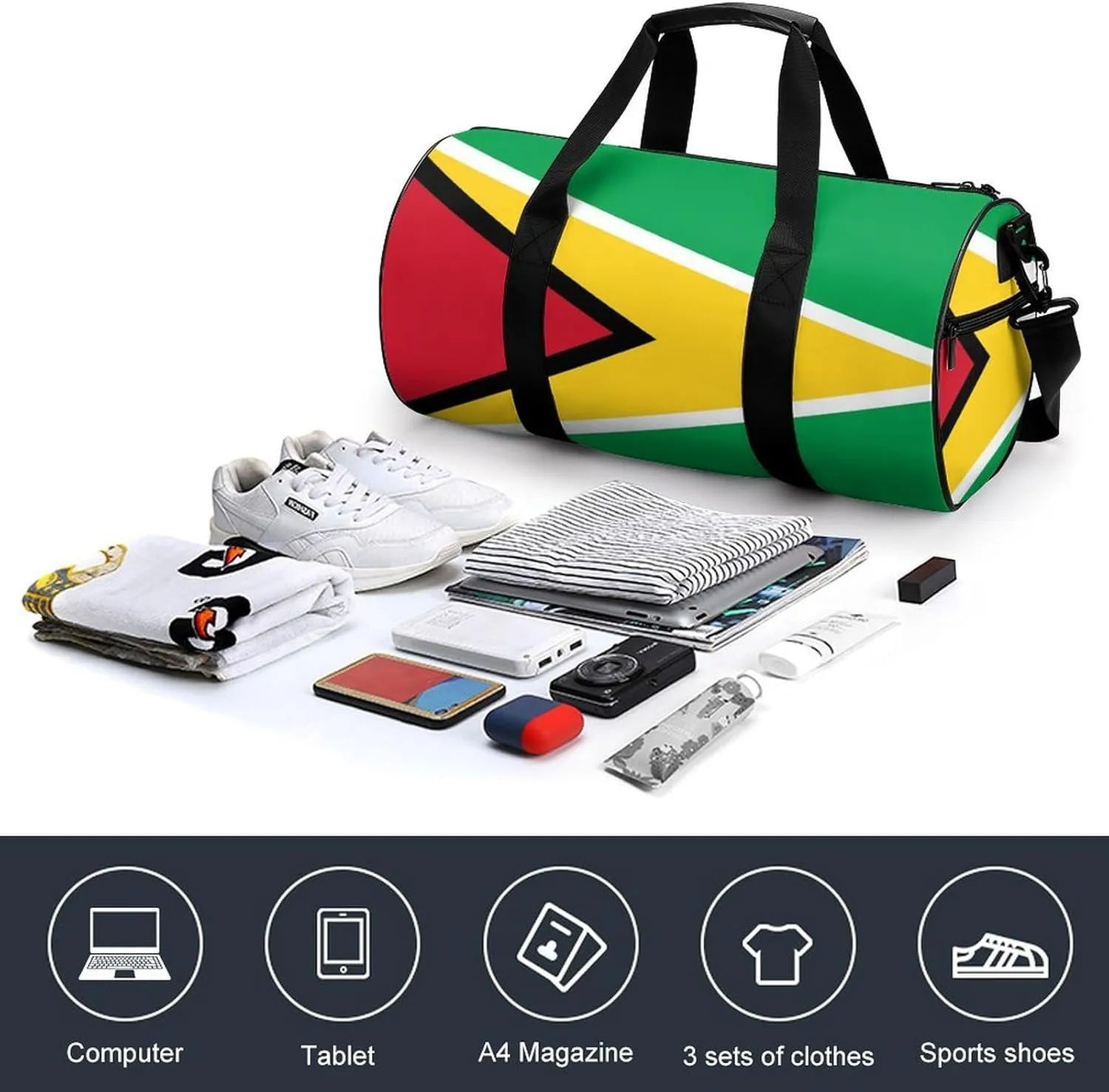 Guyana Flag Large Capacity Gym Bag for Women Men with Wet Pocket Travel Duffel