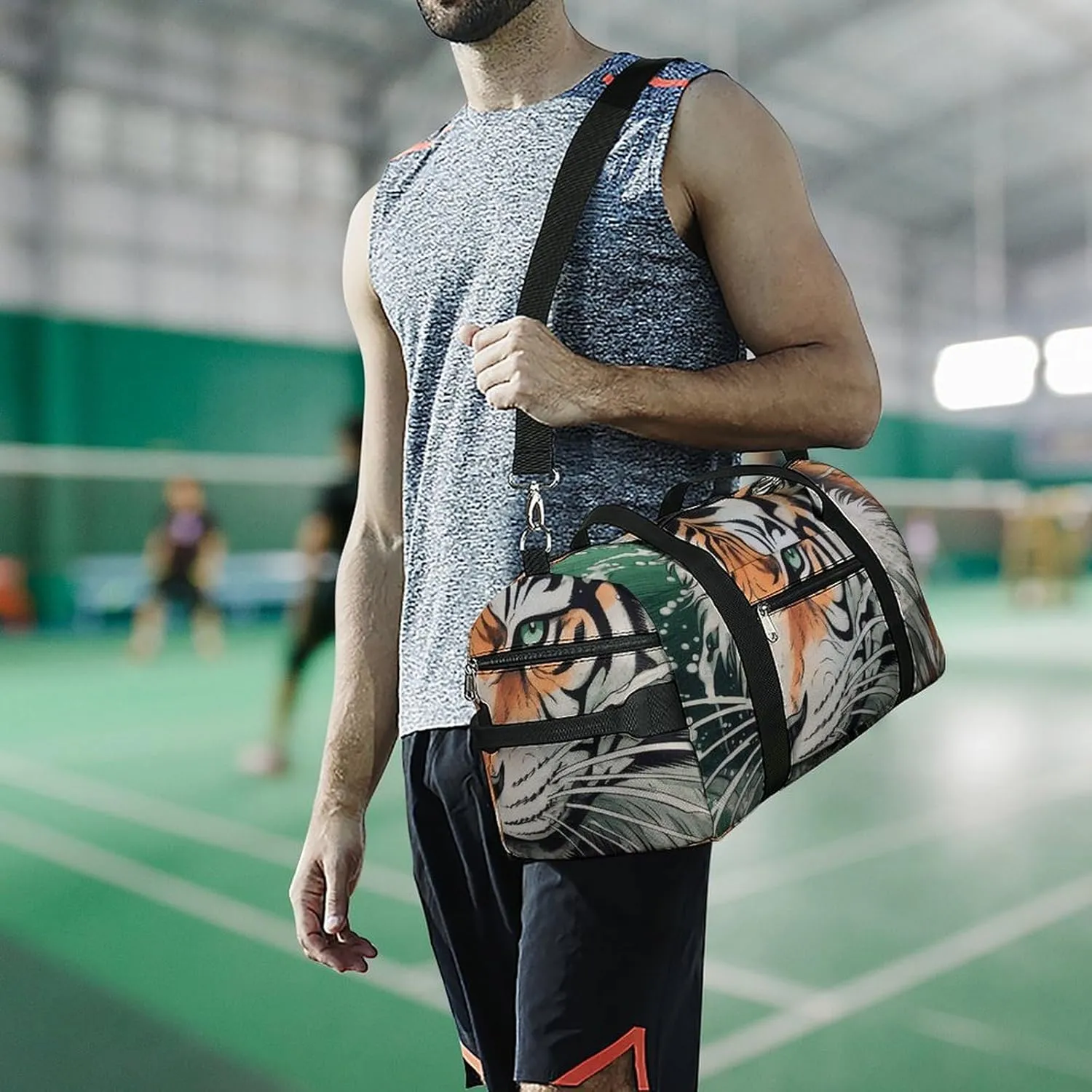 Gym Bag A Hand Drawn Tiger Duffel Bag for Men Women Overnight Bag with Shoe Compartment Workout Bags
