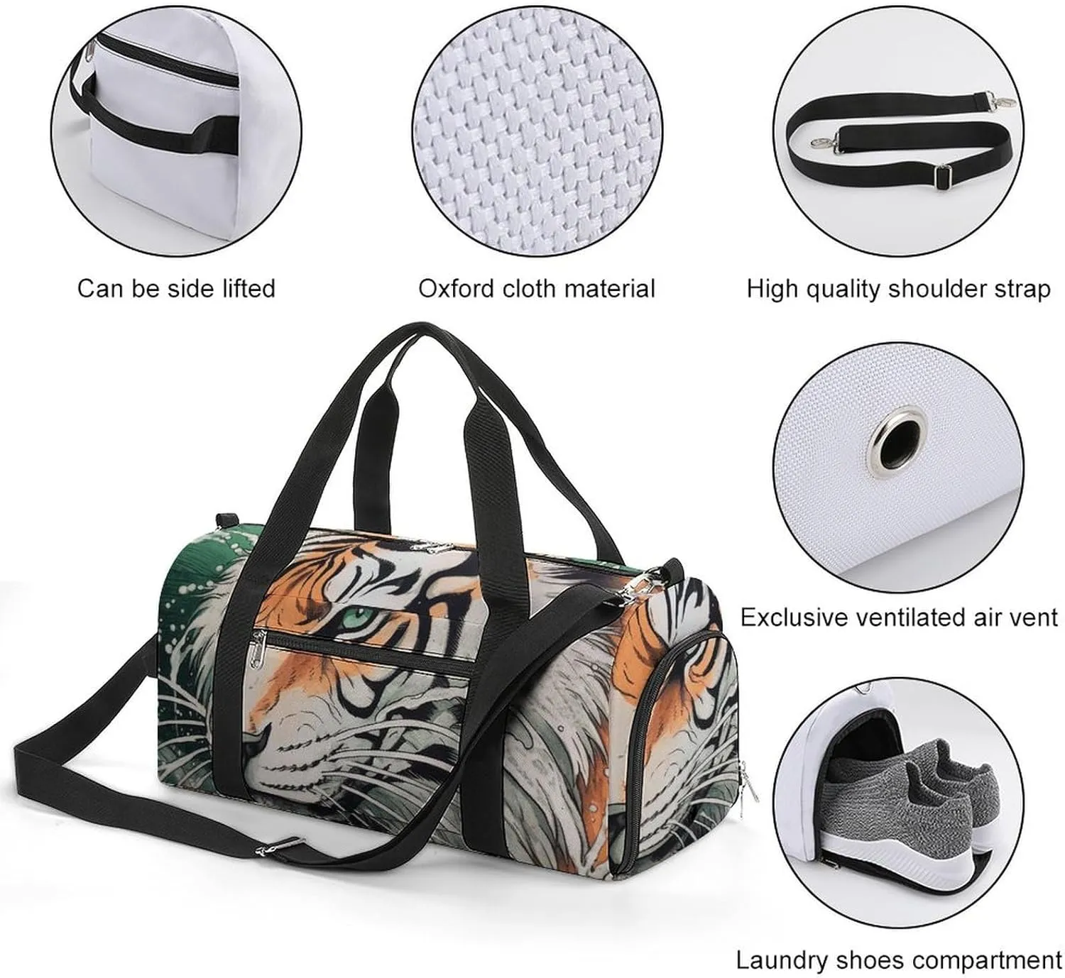 Gym Bag A Hand Drawn Tiger Duffel Bag for Men Women Overnight Bag with Shoe Compartment Workout Bags