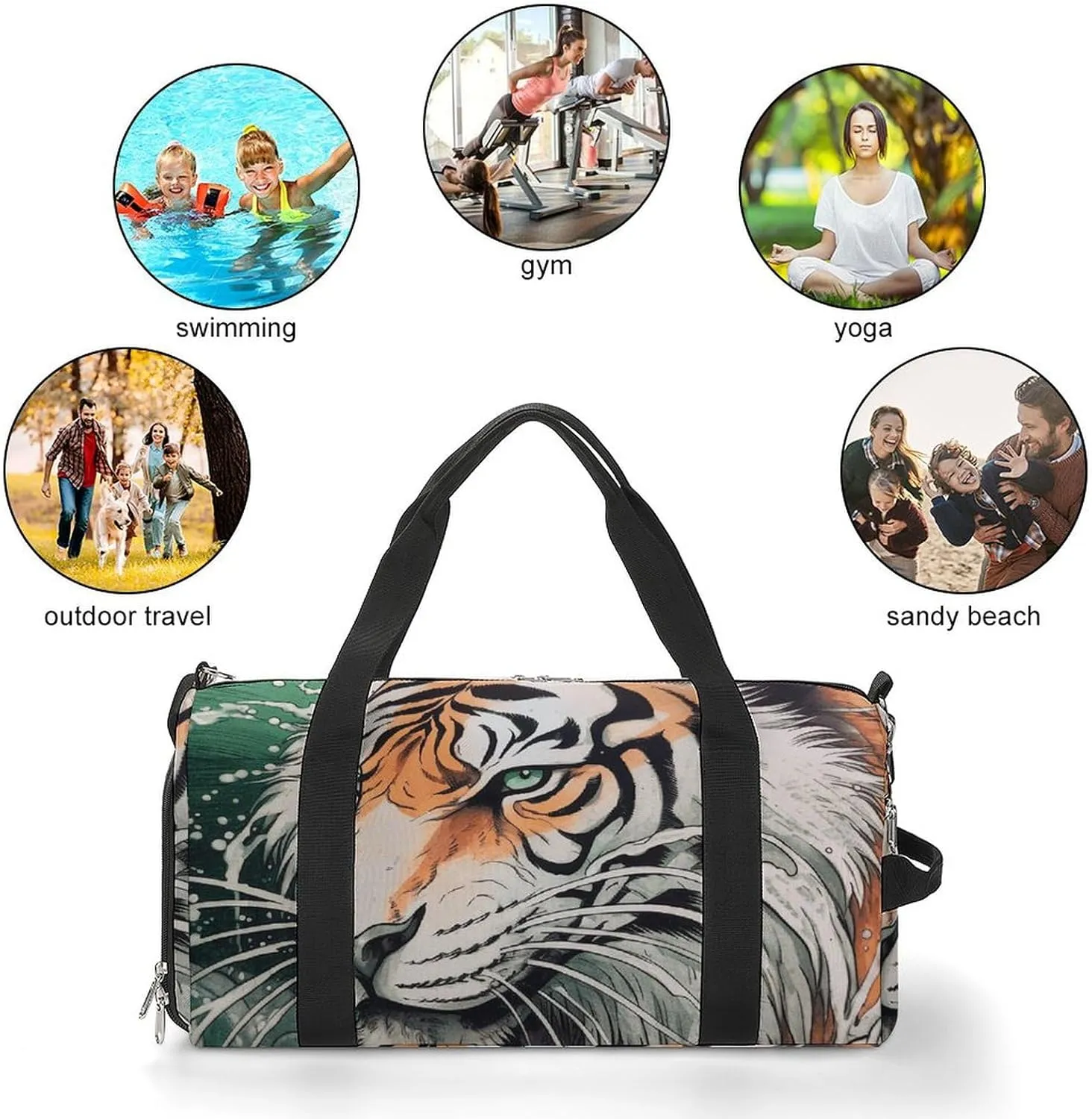 Gym Bag A Hand Drawn Tiger Duffel Bag for Men Women Overnight Bag with Shoe Compartment Workout Bags