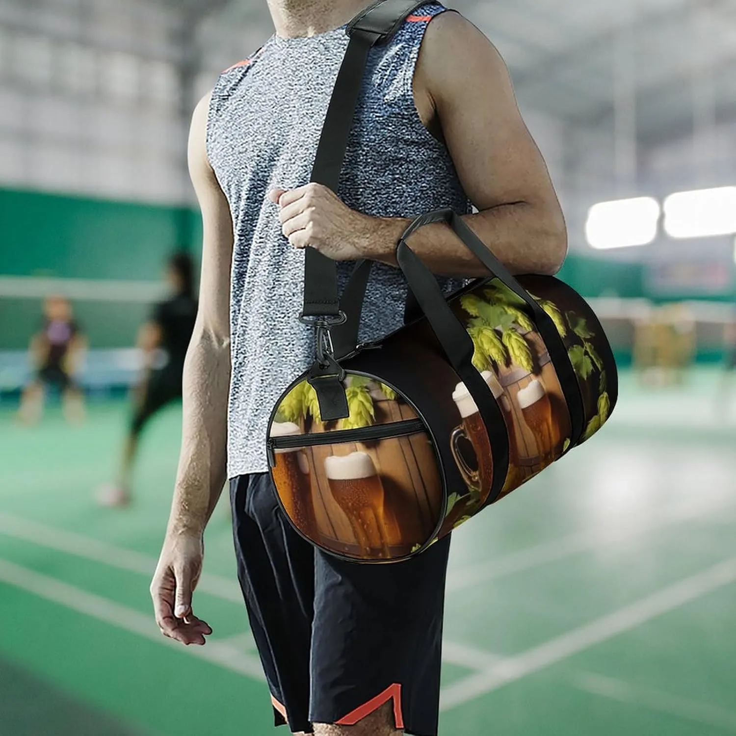 Gym Bag Beer And Hop Cones Duffel Bag for Men Women Overnight Bag with Shoe Compartment Workout Bags