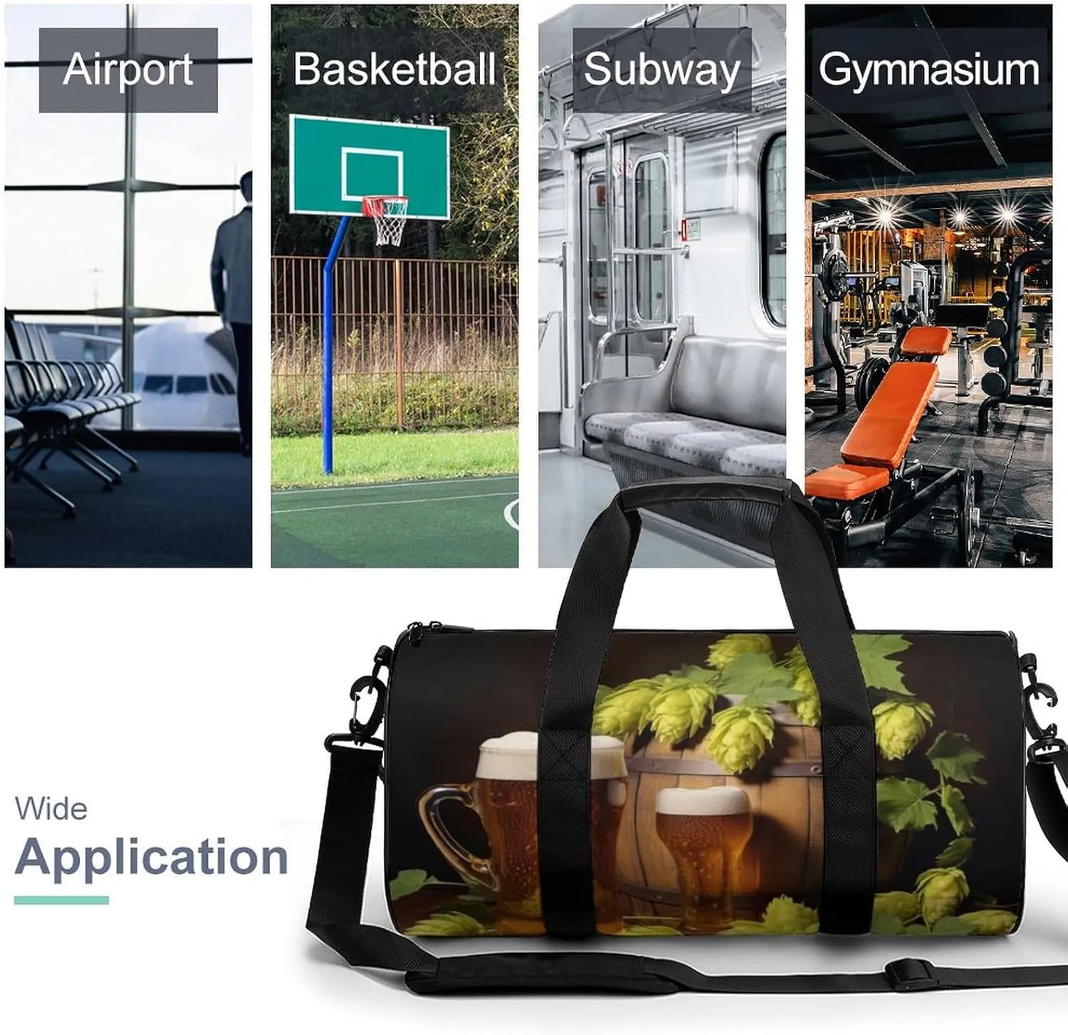 Gym Bag Beer And Hop Cones Duffel Bag for Men Women Overnight Bag with Shoe Compartment Workout Bags