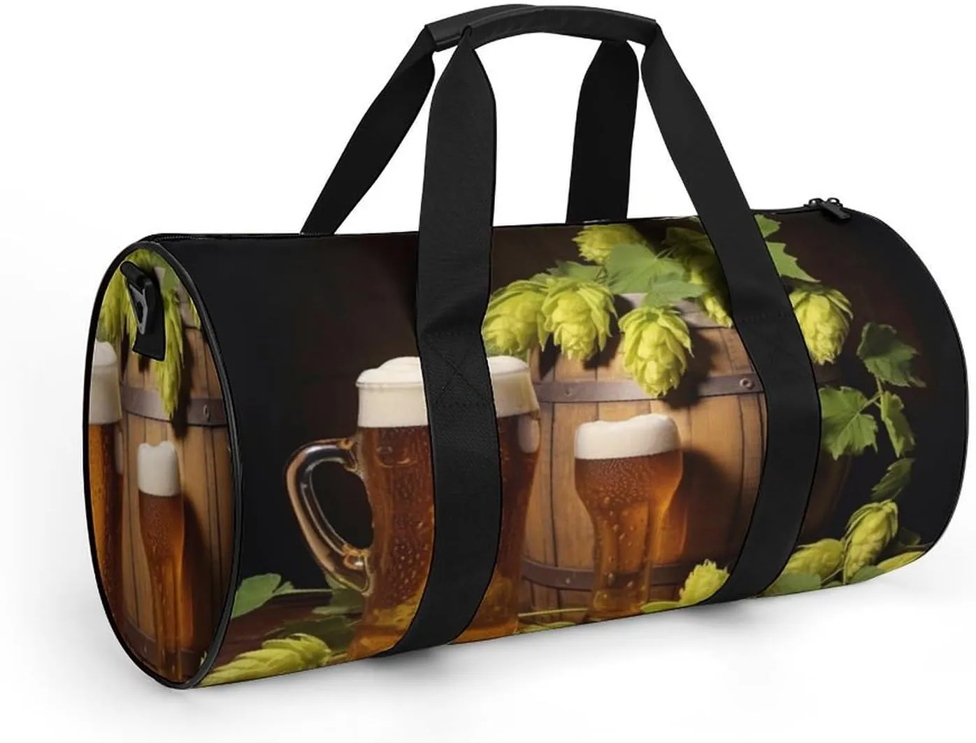 Gym Bag Beer And Hop Cones Duffel Bag for Men Women Overnight Bag with Shoe Compartment Workout Bags