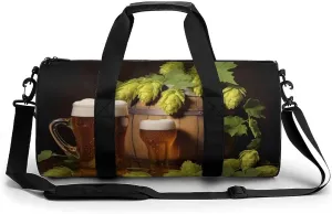 Gym Bag Beer And Hop Cones Duffel Bag for Men Women Overnight Bag with Shoe Compartment Workout Bags