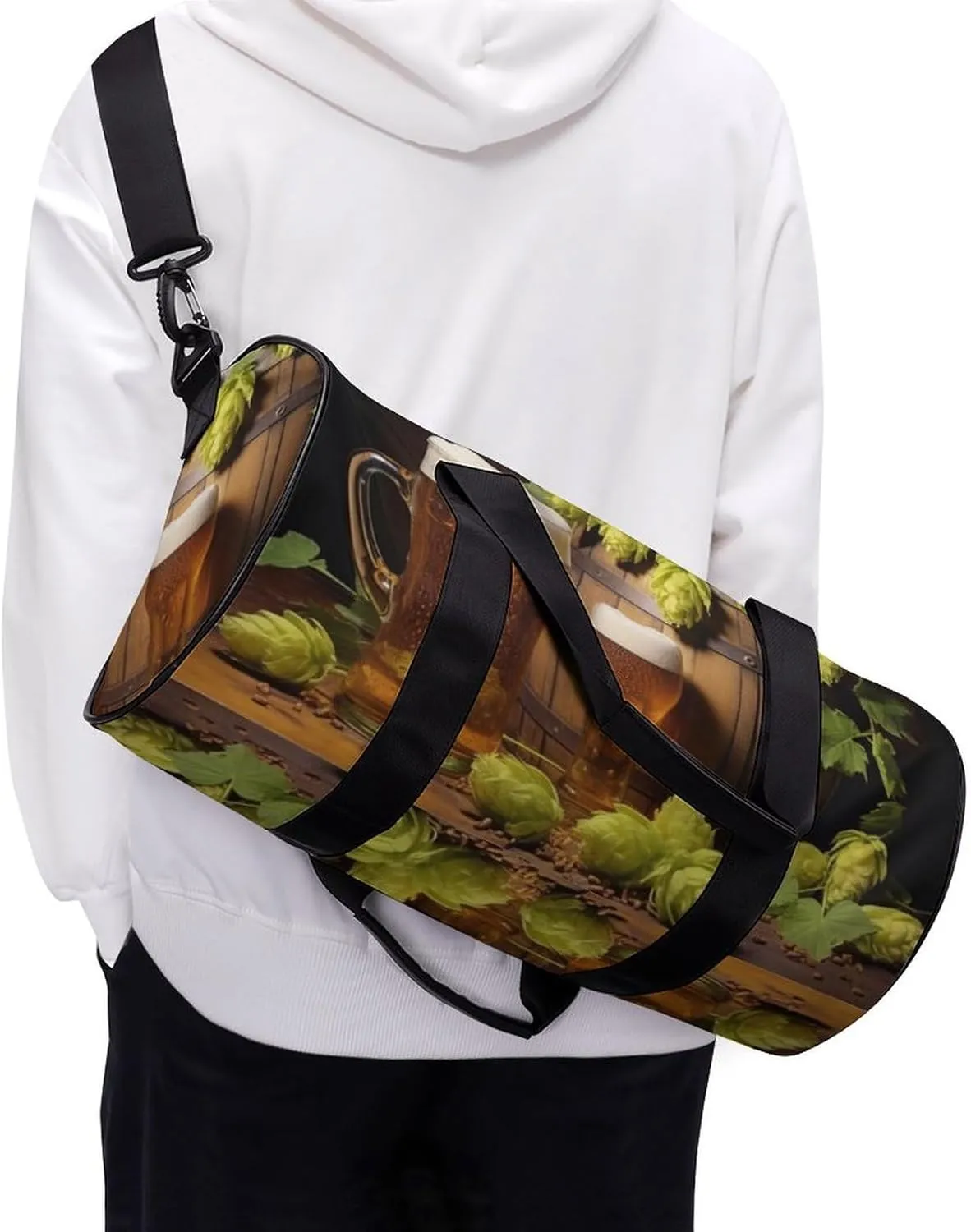 Gym Bag Beer And Hop Cones Duffel Bag for Men Women Overnight Bag with Shoe Compartment Workout Bags