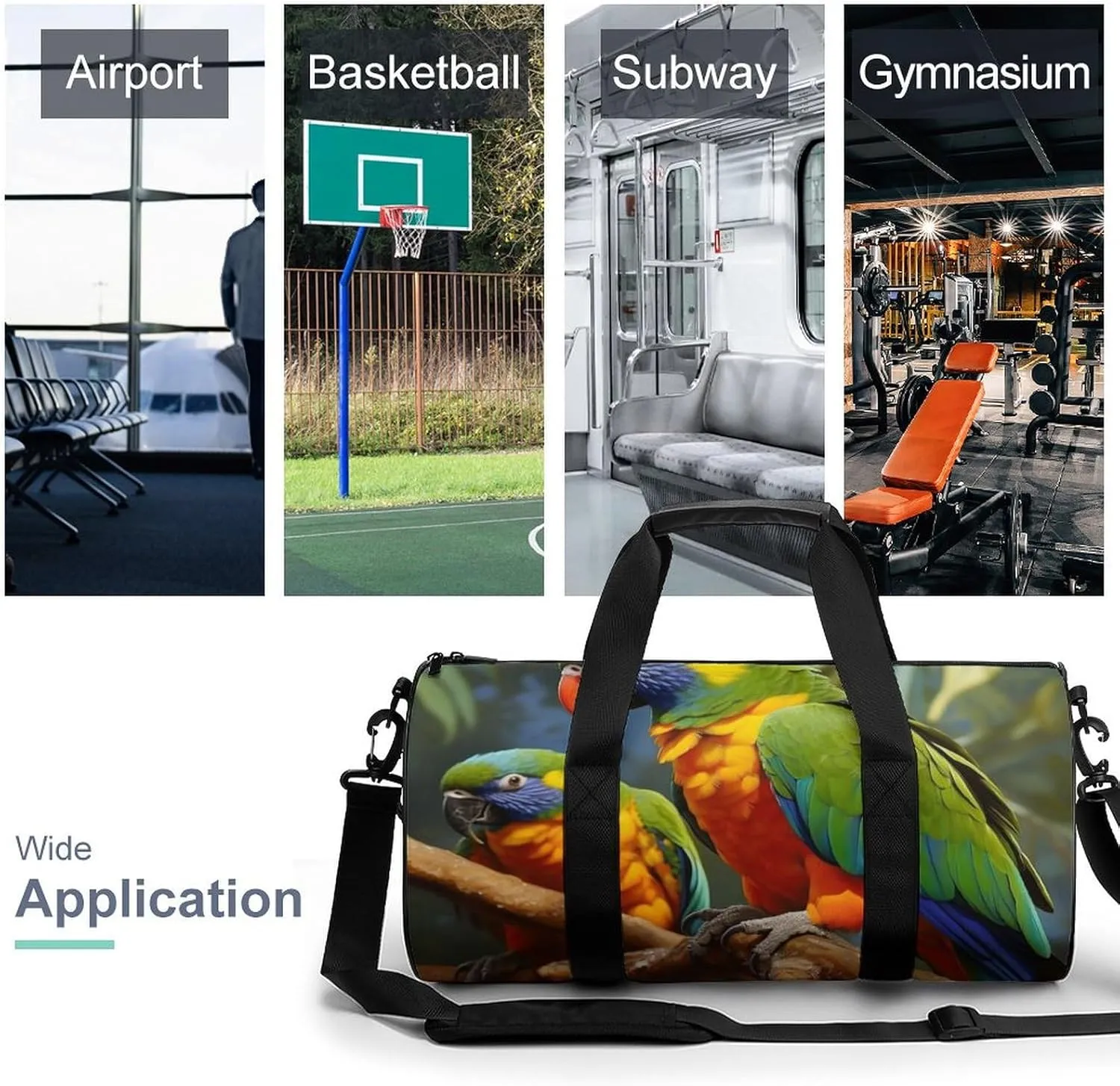 Gym Bag Bird Parrot Painting Duffel Bag for Men Women Overnight Bag with Shoe Compartment Workout Bags
