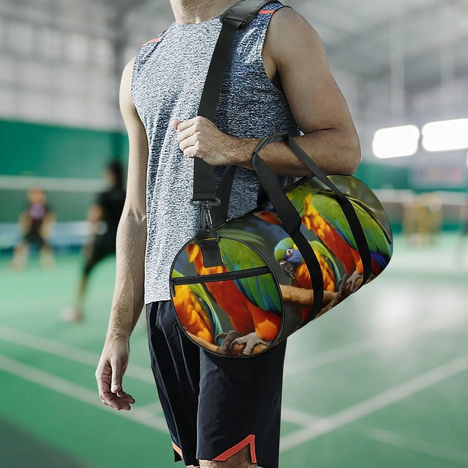 Gym Bag Bird Parrot Painting Duffel Bag for Men Women Overnight Bag with Shoe Compartment Workout Bags